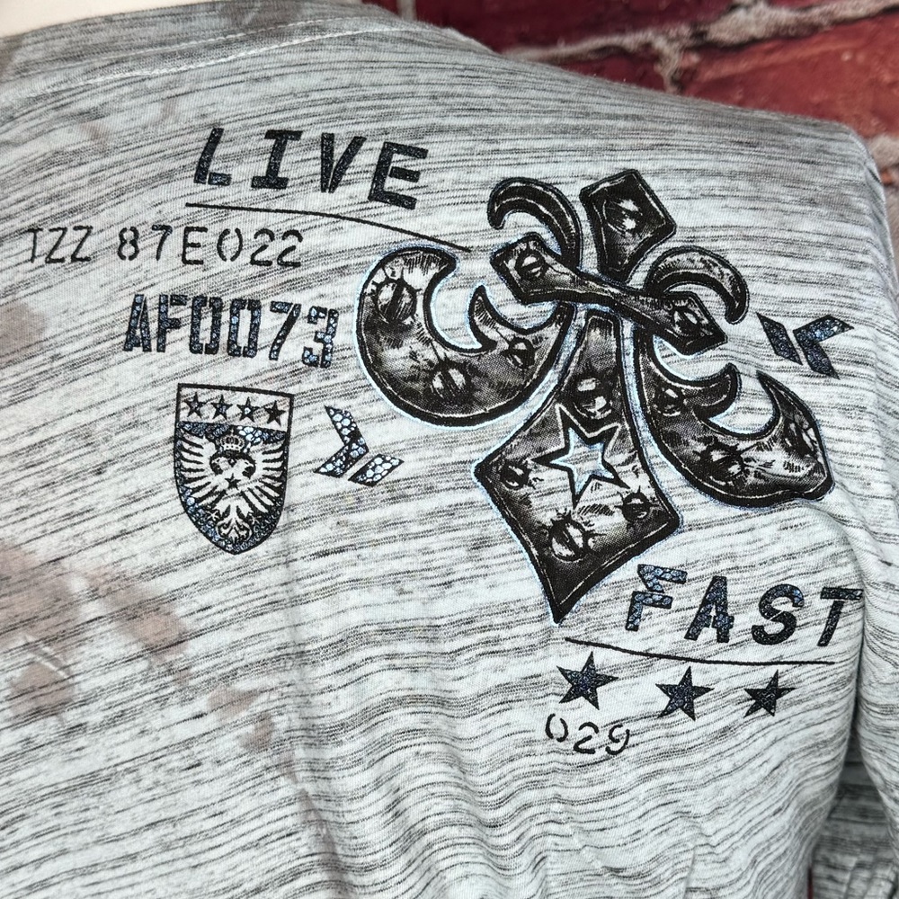Affliction Men's Long Sleeve Graphic T-shirt -Gray/Black -Various Sizes- NWT - Picture 10 of 12